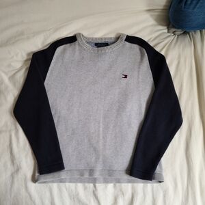 Tommy Hilfiger Gray and Navy Crewneck Sweater